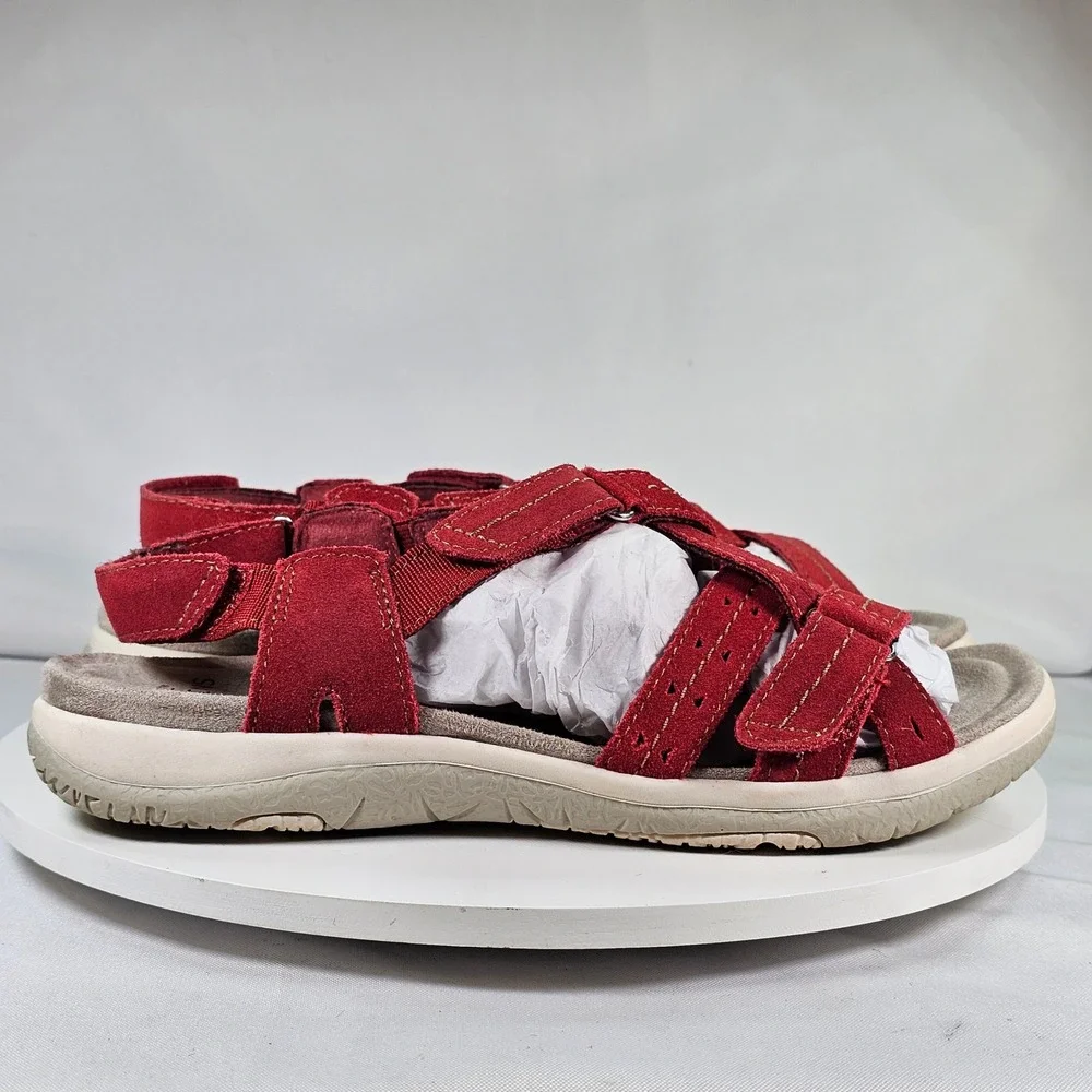 Earth Origins Sammie Red Pepper Suede Strappy Comfort Sport Sandals Womens 9.5 M
